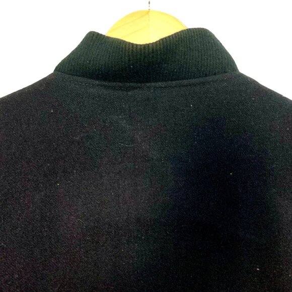 Varsity Letterman Aviator Bomber Jacket XL Black Leather Wool Embroidered Racing - Picture 10 of 14